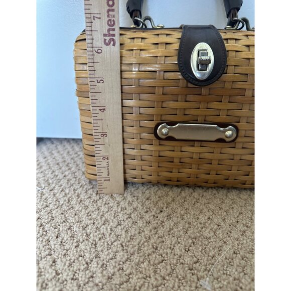 Vintage Basket Handbag Purse MCM Leather Handle Quality Clasp Engraving Plate - Picture 3 of 10